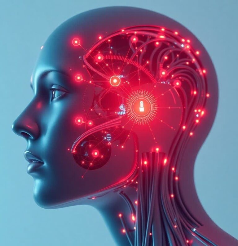 sci fi cybernetics in a human head